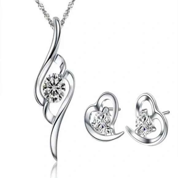 3pcs New Design Cubic Zirconia Decor Heart Shaped Necklace & Earrings Set, - Picture 5 of 7